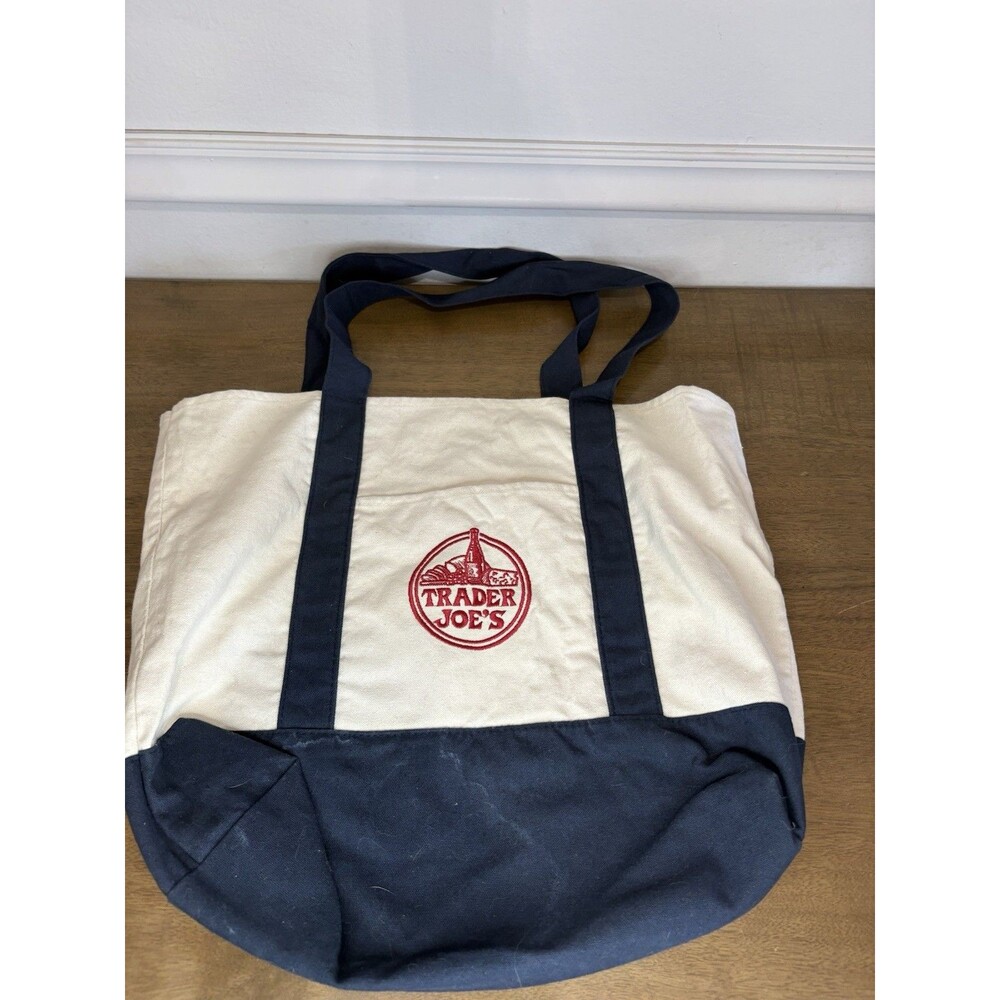 Trader Joe’s Canvas Tote Shopping Bag - LARGE CLASSIC NAVY BLUE Unique Design